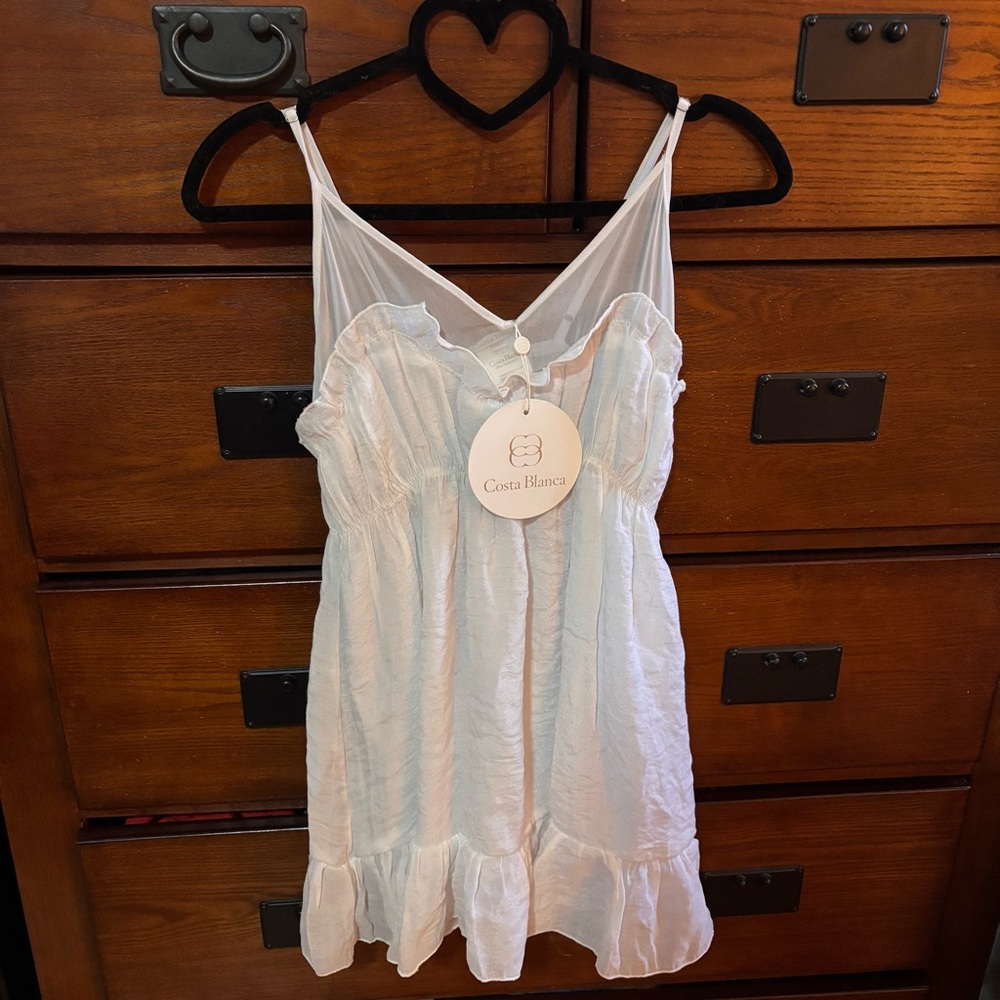 White Babydoll Ruffled Spaghetti Strap Empire Cami Size XS NWT, Costa Blanca